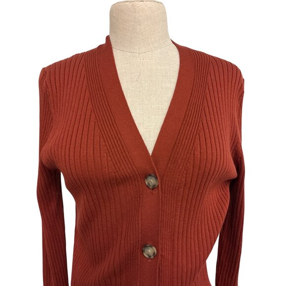 Loft Womens Rust Ribbed Button-Up Cardigan Sweater Size L - Picture 6 of 10